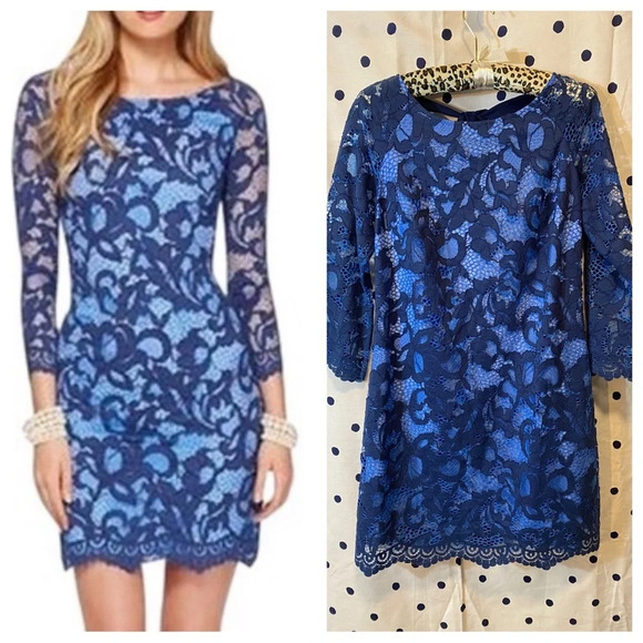 🆕 Lilly Pulitzer Aaliyha True Blue Romantic Corded Lace Overlay - Picture 1 of 12